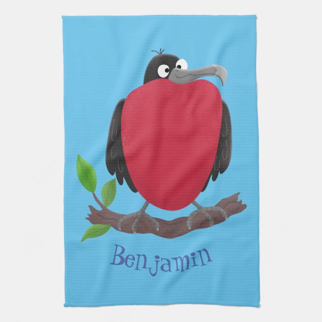 Funny magnificent frigate bird cartoon tea towel (Vertical)