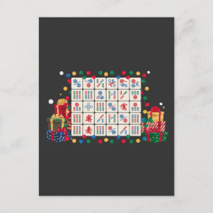 Funny Mahjong Christmas Light Santa Hat Postcard