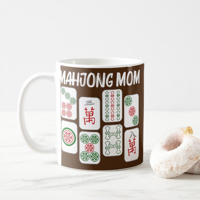 Funny Mahjong Gift For Mom Mother Tile Game Lover Coffee Mug (With Donut)