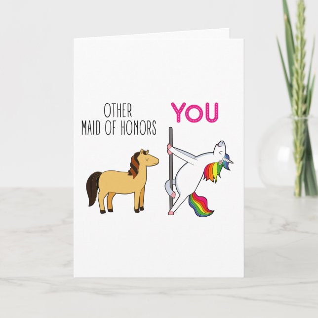 Funny Maid Of Honour Proposal, Cute Unicorn Holiday Card (Front)
