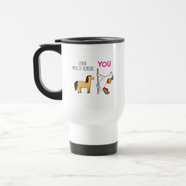 Funny Maid Of Honour Proposal, Cute Unicorn Travel Mug (Left)