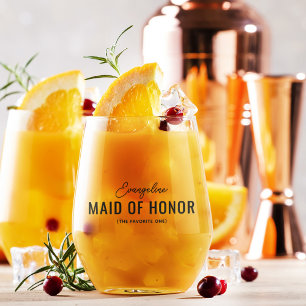 Funny Maid of Honour Proposal Name Stemless Wine Glass
