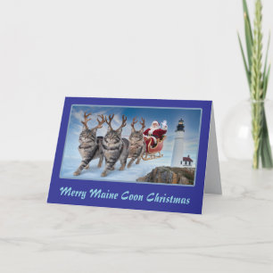 Funny Maine Coon Reindeer Christmas Card