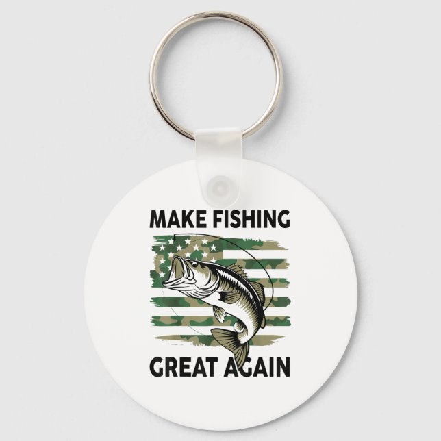 Funny Make Fishing Great Again Camo B Fish America Key Ring (Front)