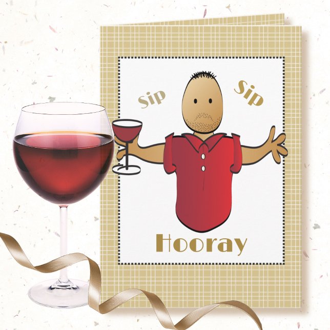 Funny Male Cartoon Red Wine Ethnic Birthday Card (Creator Uploaded)