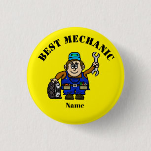 Funny Male Mechanic With Tire and Wrench Button