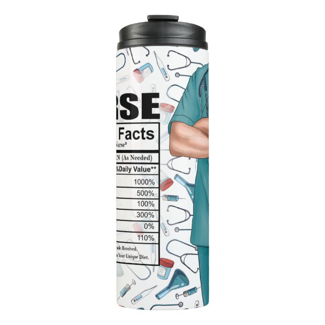 Funny Male Nurse Nutritional Facts Thermal Tumbler (Front)
