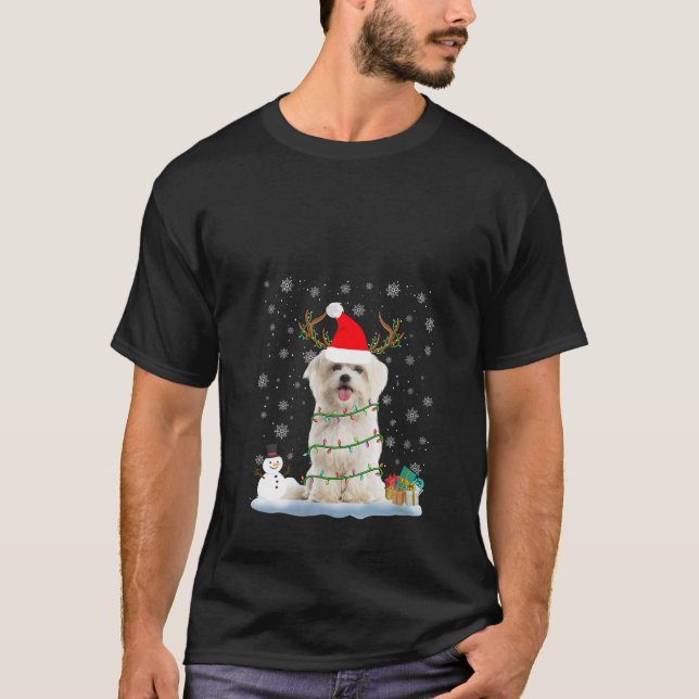 Funny Maltese Dog Ugly Sweater Christmas Lights V  (Front)
