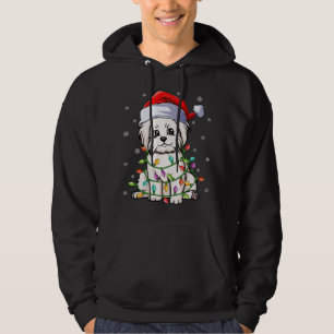 Funny Maltese Dog Xmas Lighting Santa Hat Maltese Hoodie