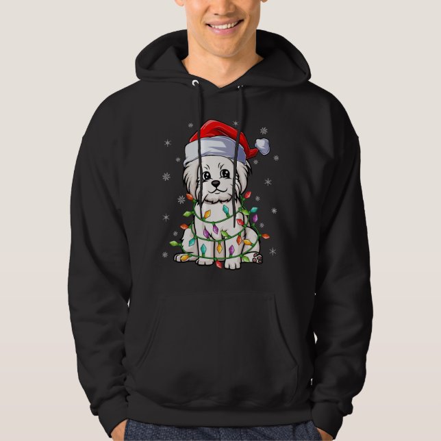 Funny Maltese Dog Xmas Lighting Santa Hat Maltese  Hoodie (Front)