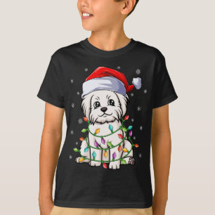 Funny Maltese Dog Xmas Lighting Santa Hat Maltese T-Shirt