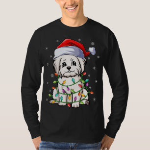 Funny Maltese Dog Xmas Lighting Santa Hat Maltese T-Shirt