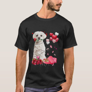 Funny Maltese Rose Heart Happy Valentine Day Dog M T-Shirt