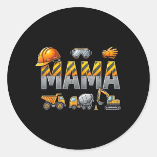 Funny Mama Construction Excavator Kids Matching Classic Round Sticker