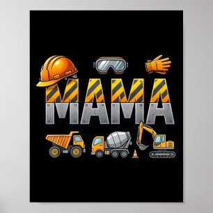 Funny Mama Construction Excavator Kids Matching Poster