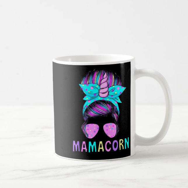 Funny Mamacorn Unicorn Messy Bun Mom Mother's Day  Coffee Mug (Right)