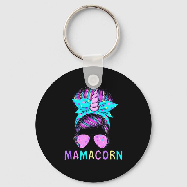 Funny Mamacorn Unicorn Messy Bun Mom Mother's Day  Key Ring (Front)
