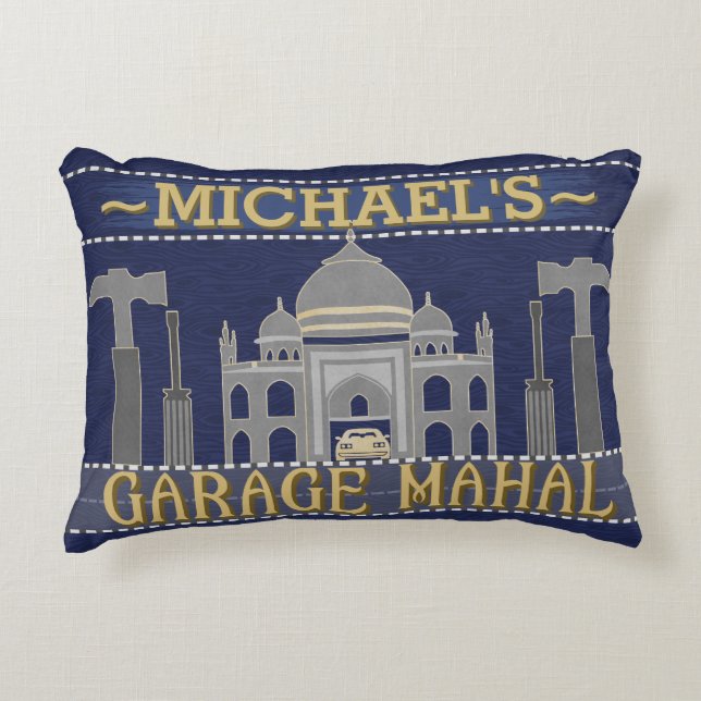 Funny Man Cave Garage Mahal | Personalised Decorative Cushion (Front)
