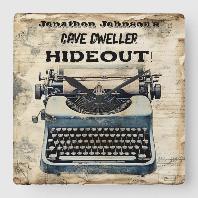 Funny Man Cave Typewriter Wall Clock (Front)