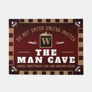 Funny MAN CAVE with Monogram BROWN Welcome Doormat