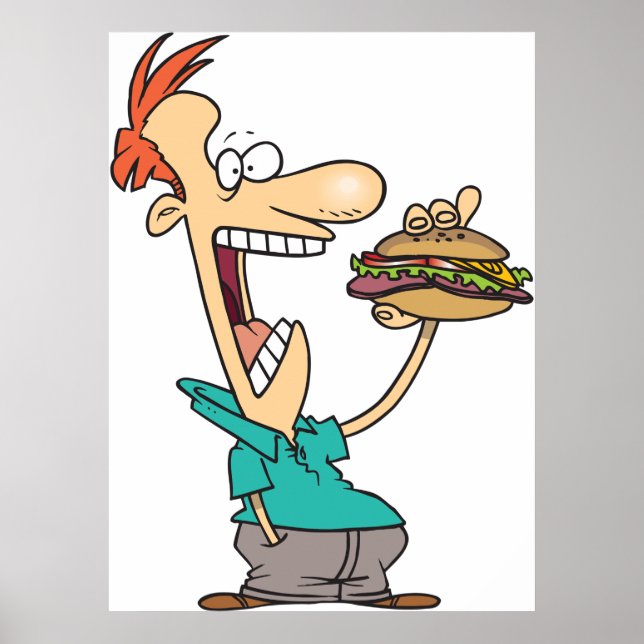 Funny Man Eating A Sandwich Poster (Front)