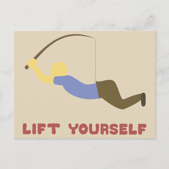 Funny Man Holding Himself up with Fishing Pole Postcard (Front)