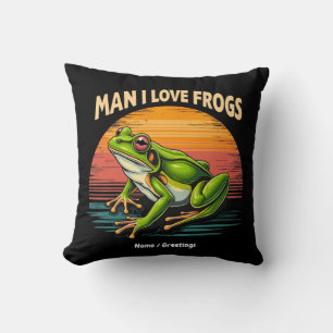 Funny Man I Love Frogs Retro Frog Lovers Cute Cushion