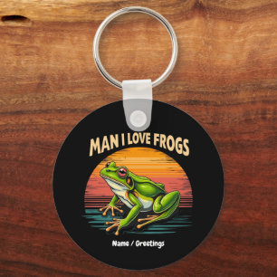 Funny Man I Love Frogs Retro Frog Lovers Cute Key Ring
