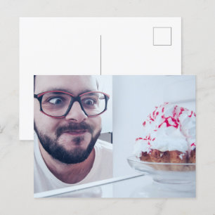 Funny man looking in refrigerator  postcard