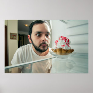 Funny man looking in refrigerator  poster