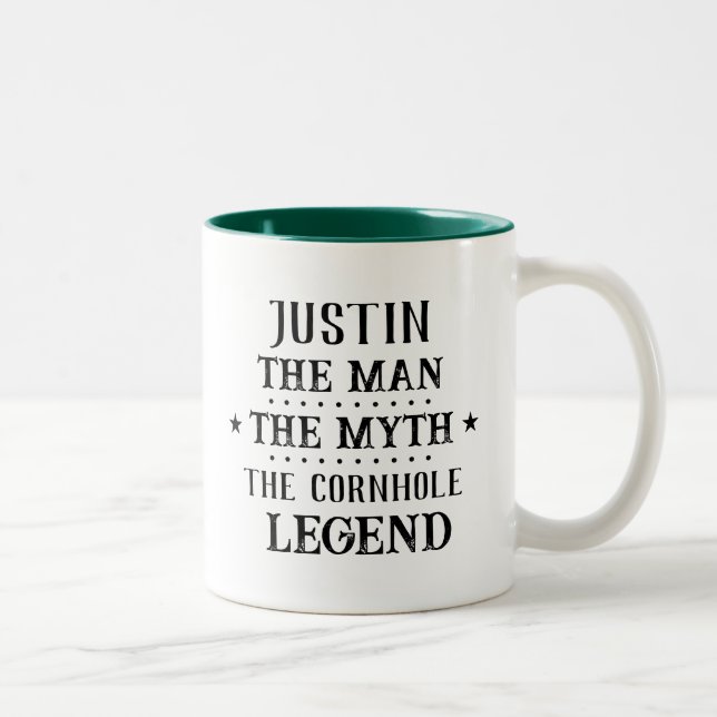Funny Man Myth Cornhole Legend Two-Tone Coffee Mug (Right)