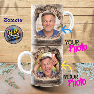 Funny Man Peeking Through Hole Custom Photo Mug