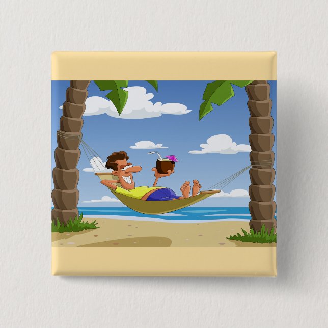 Funny Man Relaxing in Beach Hammock 15 Cm Square Badge (Front)