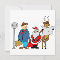 Funny Man Santa Reindeer At The Bus Stop 
