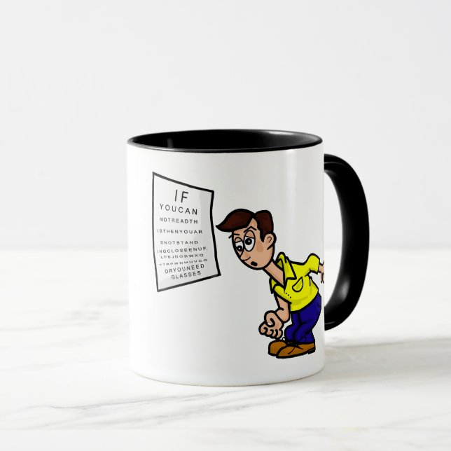 Funny Man Trying To Read Eye Chart Mug (Front Right)