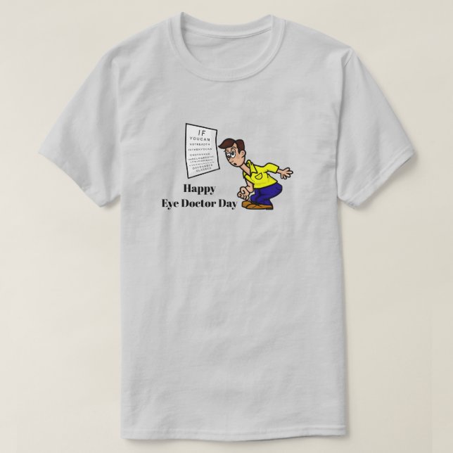 Funny Man Trying To Read Eye Chart T-Shirt (Design Front)