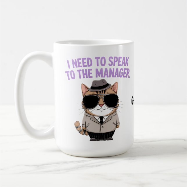 Funny Manager Cat Humour Illustration Coffee Mug (Left)