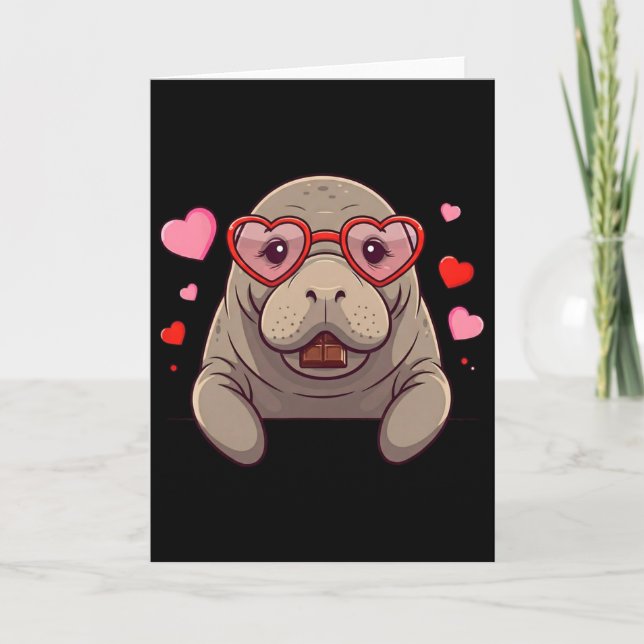 Funny Manatee Heart Chocolate Valentine Womens Men Card (Front)