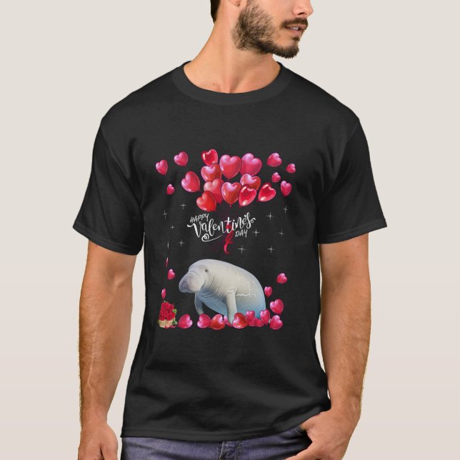 Funny Manatee Lover Valentine s Day Animals Heart  T-Shirt (Front)