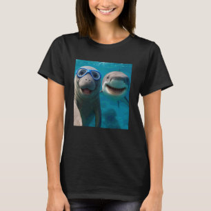 Funny Manatee Selfie with Shark Ocean Lovers T-Shirt