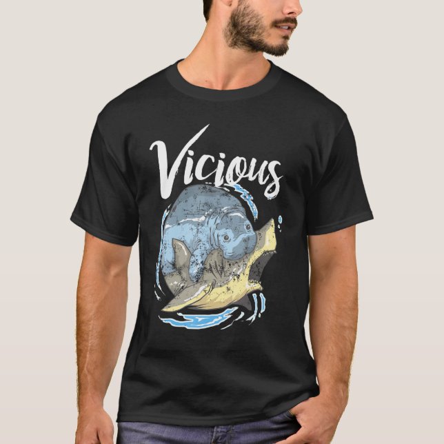 Funny Manatee Shark Fight T-Shirt (Front)
