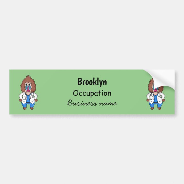 Funny mandrill doctor cartoon illustration bumper sticker (Front)