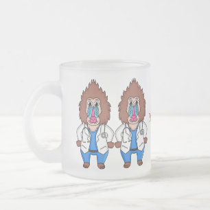 Funny mandrill doctor cartoon illustration frosted glass coffee mug