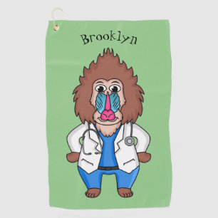 Funny mandrill doctor cartoon illustration golf towel