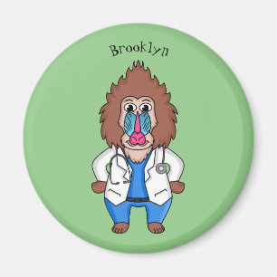 Funny mandrill doctor cartoon illustration magnet