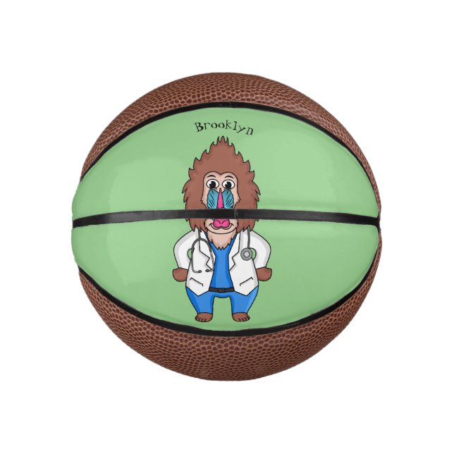 Funny mandrill doctor cartoon illustration mini basketball (Front)