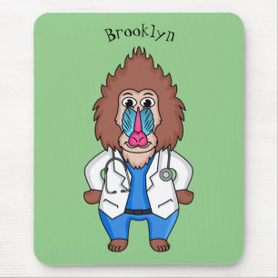 Funny mandrill doctor cartoon illustration mouse mat