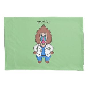 Funny mandrill doctor cartoon illustration pillowcase