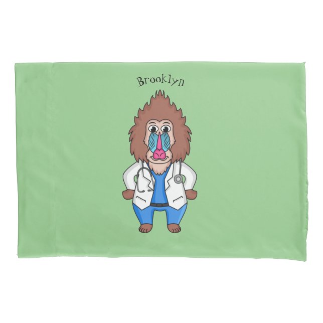 Funny mandrill doctor cartoon illustration pillowcase (Front)