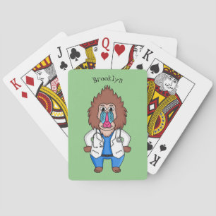 Funny mandrill doctor cartoon illustration playing cards